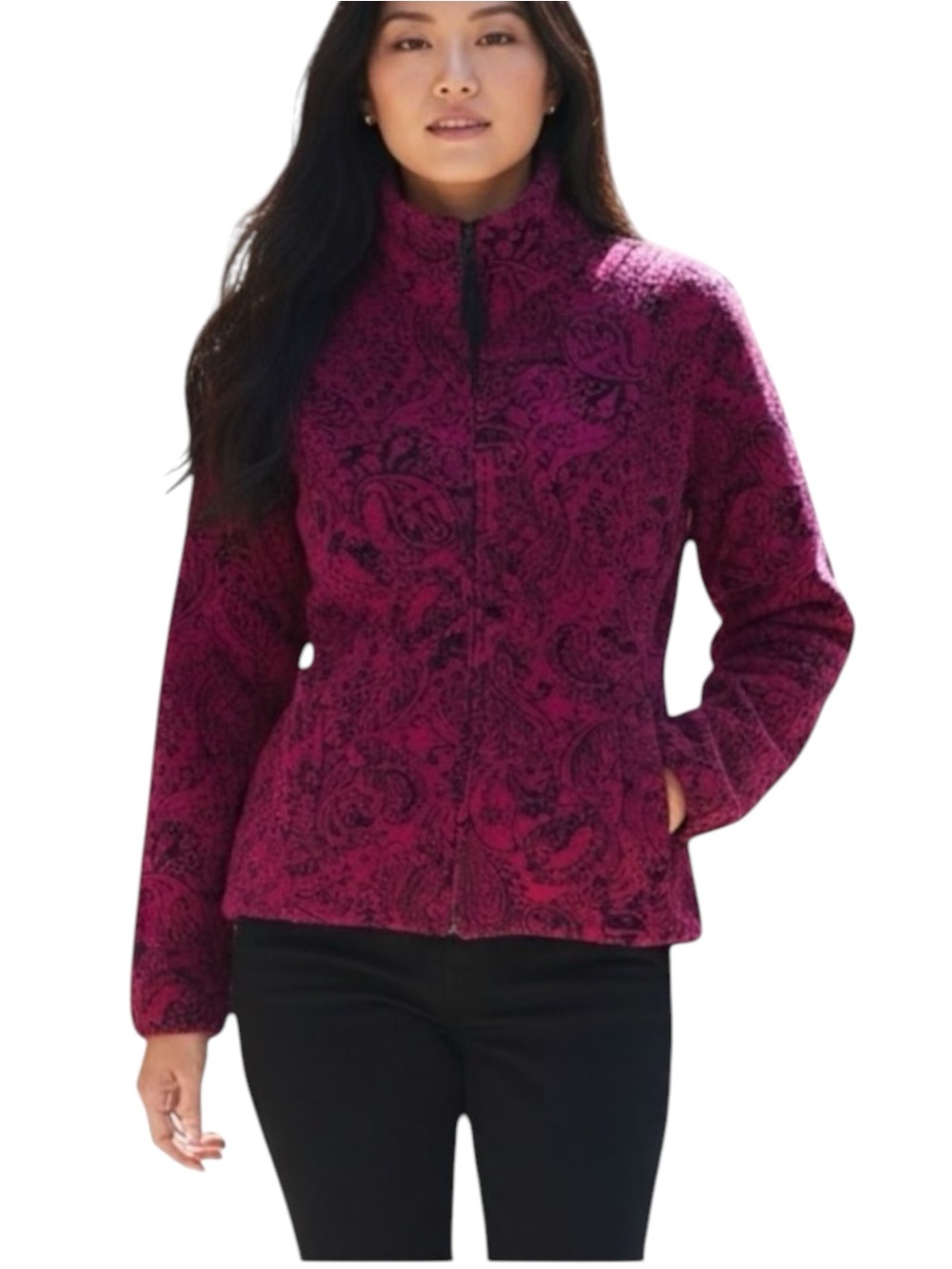 Christopher & Banks Pink Black Tapestry Paisley Ling Sleeve Jacket NWOT Size L